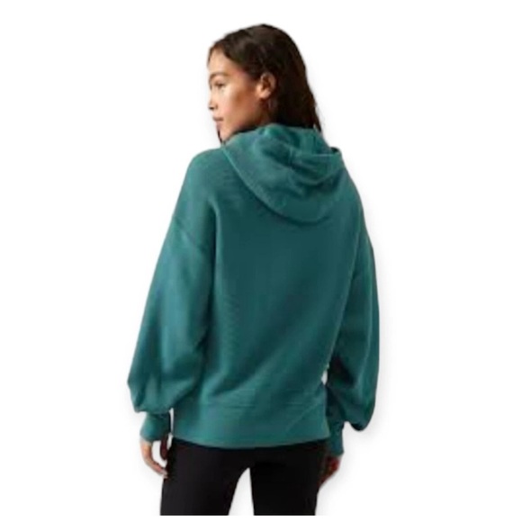 Athleta Balance Waffle Hoodie Sweatshirt Size 2X Teal Green Oversized Comfy - Picture 3 of 13